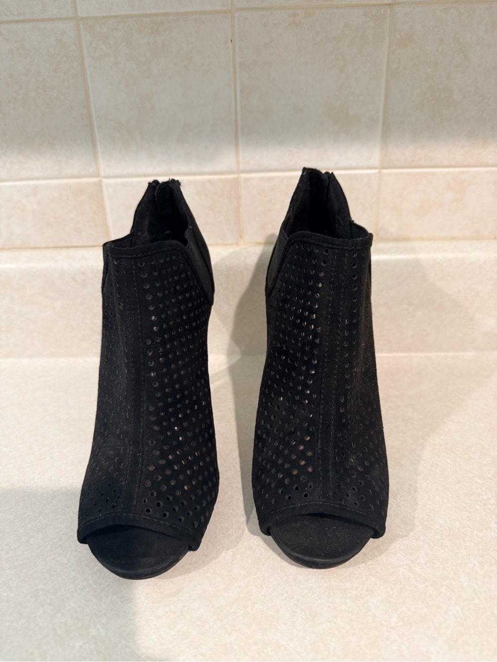 Madden Girl Black Perforated Peep-Toe Ankle Heels